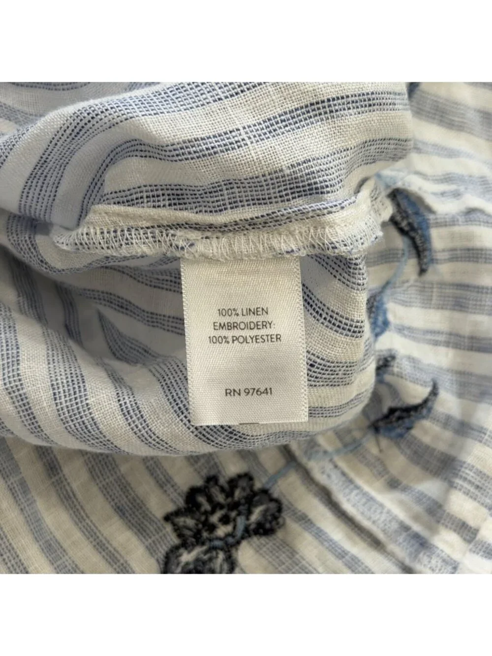 J. Jill Love Linen Womens Size S Linen Top Embroidered Tunic Blue White Stripe - Picture 7 of 8